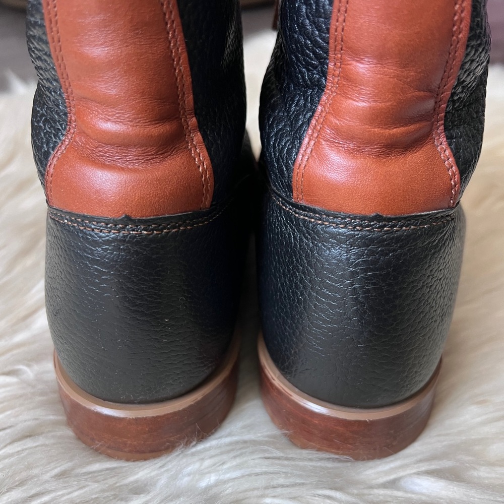 90s JUSTIN Vintage Kiltie Navy & Brown Leather Roper Cowboy Boots 7.5 Prairie - Picture 8 of 14